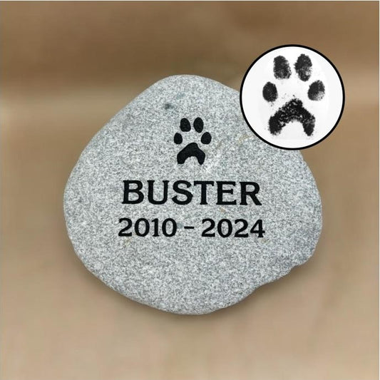 Medium, Real Paw: 6-9" Engraved Natural Stone Pet Memorial