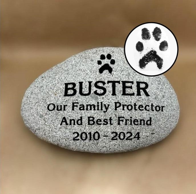 X Large, Real Paw: +11" Engraved Natural Stone Pet Memorial